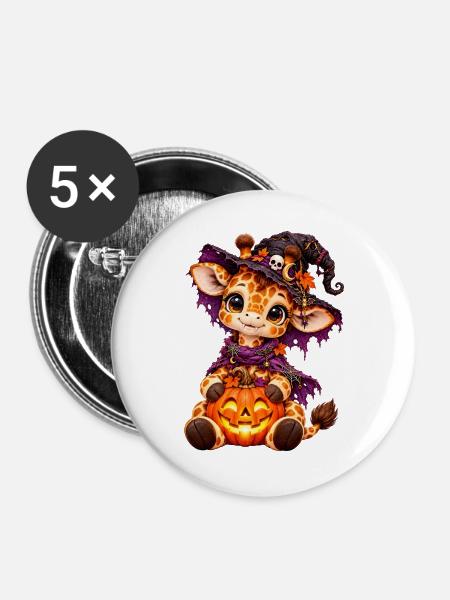 Gir'Halloween süße Giraffe - Buttons groß 56 mm (5er Pack) - Weiß