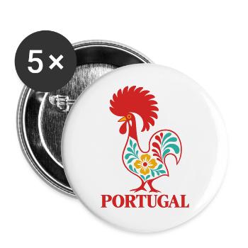 Portugiesischer Barcelos-Hahn Portugiesische Volkskunst - Buttons groß 56 mm (5er Pack) - Weiß - Vorne