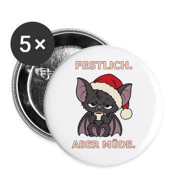 Weihnachtsfledermaus mit Espresso – Festlich aber  - Buttons groß 56 mm (5er Pack) - Weiß - Vorne