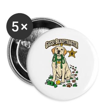 Gassi-Beauftragter - Buttons groß 56 mm (5er Pack) - Weiß - Vorne
