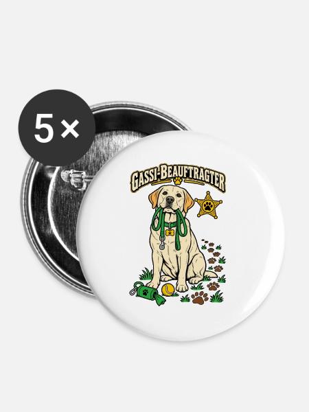 Gassi-Beauftragter - Buttons groß 56 mm (5er Pack) - Weiß