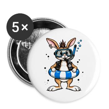 Bunter Punk Hase Taucher mit Rettungsring - Buttons groß 56 mm (5er Pack) - Weiß - Vorne