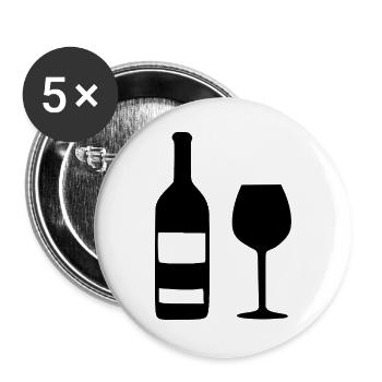 Weinflasche und Weinglas Wein Geschenk Genießer - Buttons groß 56 mm (5er Pack) - Weiß - Vorne