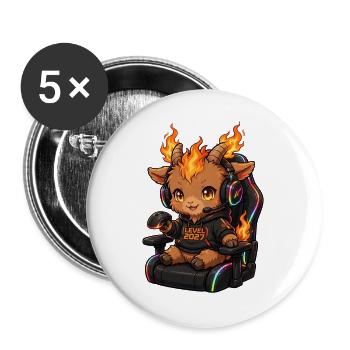 Kawaii Gamer Girl Fire Goat Shirt | Pink Headset  - Buttons groß 56 mm (5er Pack) - Weiß - Vorne