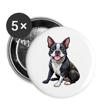 Boston Terrier Hundesitting - Buttons groß 56 mm (5er Pack) - Weiß - Vorne