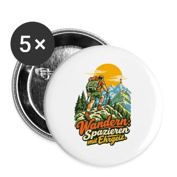 Wandern Spazieren mit Ehrgeiz - Buttons groß 56 mm (5er Pack) - Weiß - Vorne