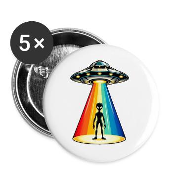 Rainbow Beam UFO-Entführung - Buttons groß 56 mm (5er Pack) - Weiß - Vorne