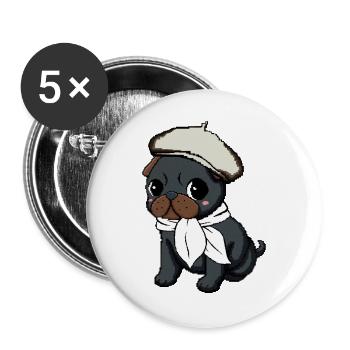Black Pug Beret - Buttons groß 56 mm (5er Pack) - Weiß - Vorne