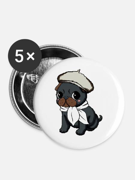Black Pug Beret - Buttons groß 56 mm (5er Pack) - Weiß
