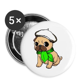 Beige Beret Mops - Buttons groß 56 mm (5er Pack) - Weiß - Vorne