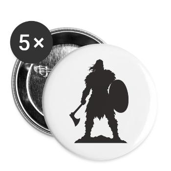 Wikinger Krieger mit Axt und Schild - Buttons groß 56 mm (5er Pack) - Weiß - Vorne
