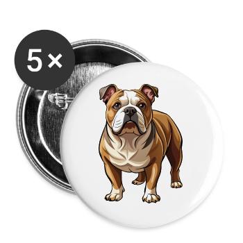 Bulldog-Hund-Stand - Buttons groß 56 mm (5er Pack) - Weiß - Vorne