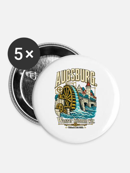 Augsburg Wasser können wir - Buttons groß 56 mm (5er Pack) - Weiß