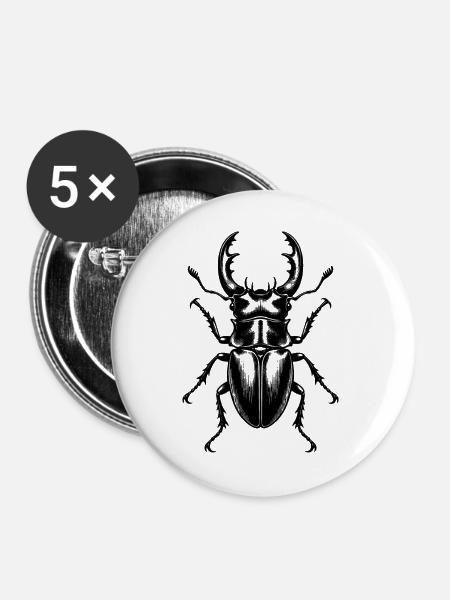 Hirschkäfer – Detaillierte Schwarz Weiß Gravur - Buttons groß 56 mm (5er Pack) - Weiß