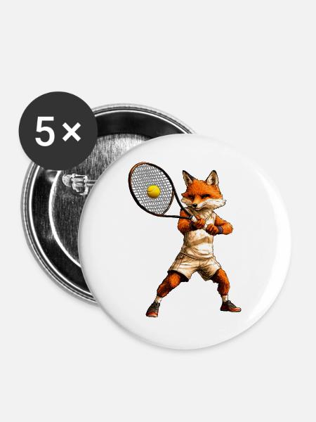 Tennisspieler Fuchs - Buttons groß 56 mm (5er Pack) - Weiß
