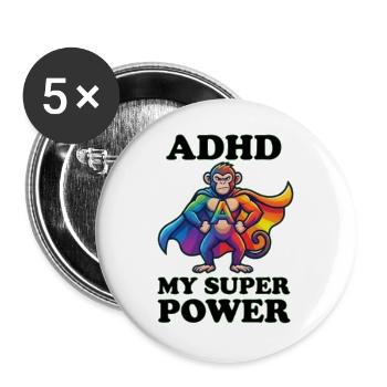 ADHD Super Power | SuperApe - Buttons groß 56 mm (5er Pack) - Weiß - Vorne