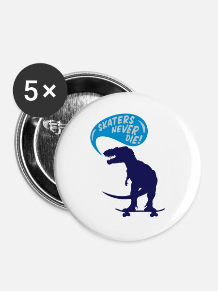 t-rex skater - Buttons groß 56 mm (5er Pack) - Weiß