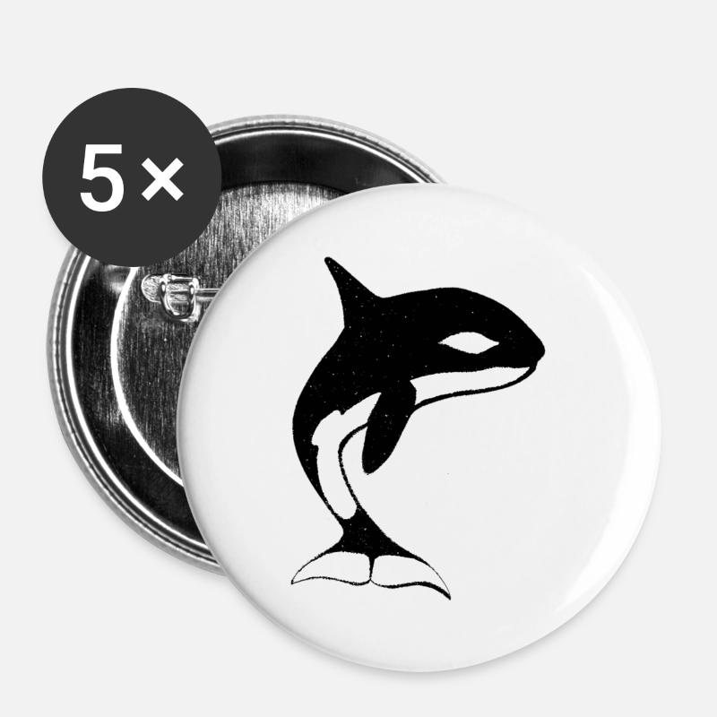 Funny whale - Buttons large 2.2''/56 mm (5-pack) - white
