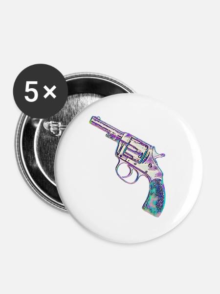 Bunter Revolver - Buttons groß 56 mm (5er Pack) - Weiß