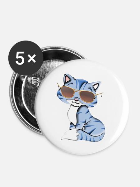 coole Katze - Buttons groß 56 mm (5er Pack) - Weiß