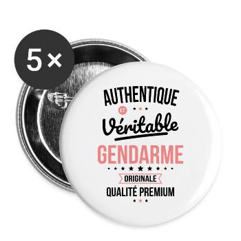 Authentique et véritable gendarme - Originale - Lot de 5 grands badges (56 mm) - blanc - Devant