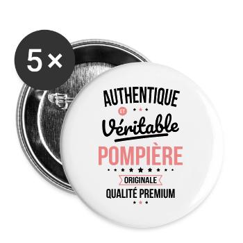 Authentique et véritable pompière - Originale - Lot de 5 grands badges (56 mm) - blanc - Devant