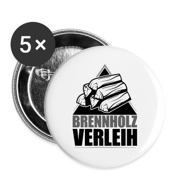 Brennholz Verleih | Farben änderbar - Buttons groß 56 mm (5er Pack) - Weiß - Vorne