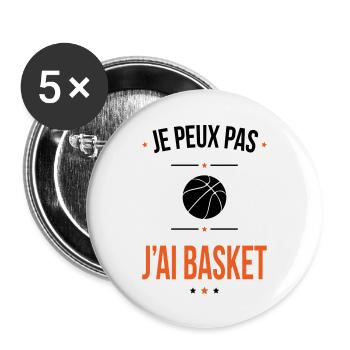 Je peux pas j'ai basket - Cadeau humour - Lot de 5 grands badges (56 mm) - blanc - Devant
