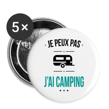 Je peux pas j'ai camping - Cadeau humour - Lot de 5 grands badges (56 mm) - blanc - Devant