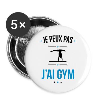 Je peux pas j'ai gym - Cadeau humour - Lot de 5 grands badges (56 mm) - blanc - Devant