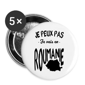 Je peux pas je vais en Roumanie - Lot de 5 grands badges (56 mm) - blanc - Devant