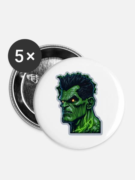 grünes Monster Halloween - Buttons groß 56 mm (5er Pack) - Weiß