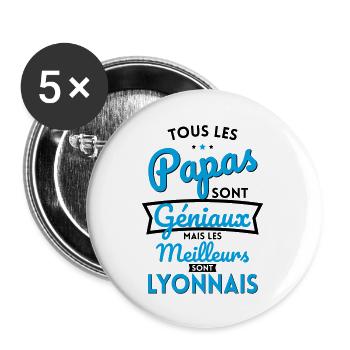 Papas géniaux mais les meilleurs sont Lyonnais - Lot de 5 grands badges (56 mm) - blanc - Devant