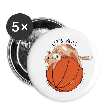 Cat and Basketball - Buttons large 2.2''/56 mm (5-pack) - white - Front