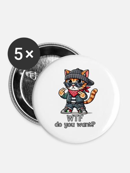 WTF willst du? - Buttons groß 56 mm (5er Pack) - Weiß