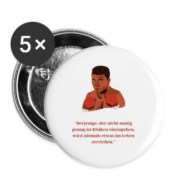Muhamed Ali über Mut und Risiko - Buttons groß 56 mm (5er Pack) - Weiß - Vorne