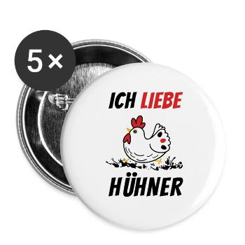 Ich liebe Hühner Hühnerzüchter Hühnerstall - Buttons groß 56 mm (5er Pack) - Weiß - Vorne