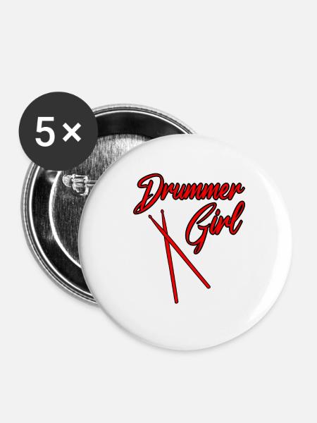 Drummer Girl - Buttons groß 56 mm (5er Pack) - Weiß