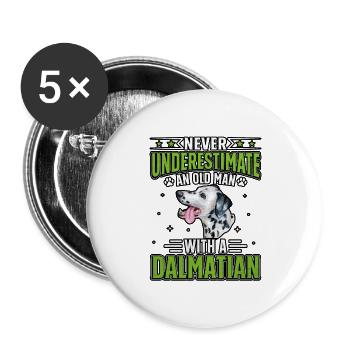 Never underestimate an old man with a dalmatian - Buttons large 2.2''/56 mm (5-pack) - white - Front
