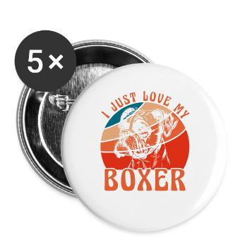 J’adore mon Boxer - Lot de 5 grands badges (56 mm) - blanc - Devant