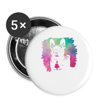 Bouledogue Rétro Français - Lot de 5 grands badges (56 mm) - blanc - Devant