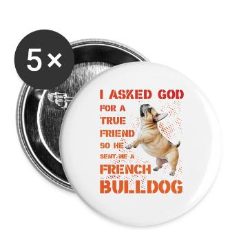 Bouledogue français - Lot de 5 grands badges (56 mm) - blanc - Devant