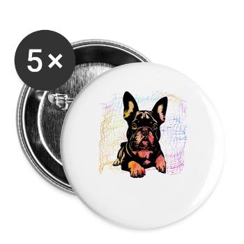 Bouledogue français - Lot de 5 grands badges (56 mm) - blanc - Devant
