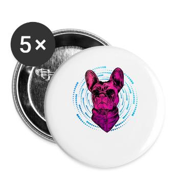 Bouledogue français - Lot de 5 grands badges (56 mm) - blanc - Devant