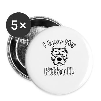 J’adore mon pitbull - Lot de 5 grands badges (56 mm) - blanc - Devant