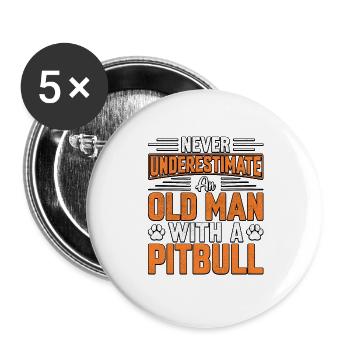 Never underestimate an old man with a pitbull - Buttons large 2.2''/56 mm (5-pack) - white - Front