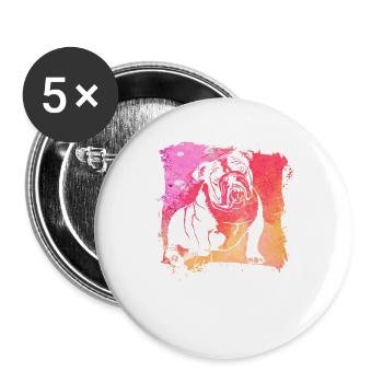 Bouledogue anglais Rétro - Lot de 5 grands badges (56 mm) - blanc - Devant