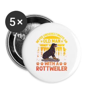 Ne sous-estimez jamais un vieil homme avec un Rottweiler - Lot de 5 grands badges (56 mm) - blanc - Devant