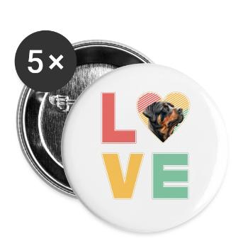 Love Rottweiler - Buttons groß 56 mm (5er Pack) - Weiß - Vorne