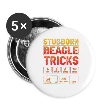 Stubborn Beagle Tricks - Buttons groß 56 mm (5er Pack) - Weiß - Vorne
